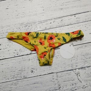 Tori Praver Bikini Bottom Womens Small Yellow Floral Ruched Swim Italian‎ Fabric